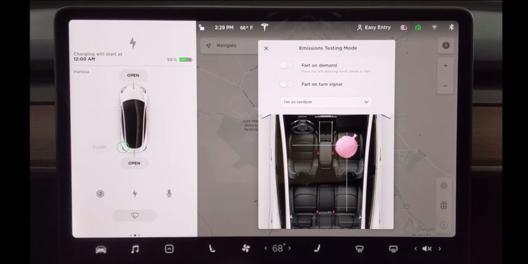 tesla emission testing mode screen